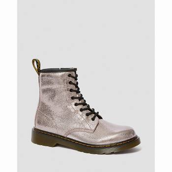 Dr Martens 1460 Crinkle Metallic Lace Up - Ruzove Cizmy Detske, D406SK